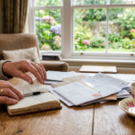 Older person's hands sorting letters beside a teacup, illustrating the UK State Pension